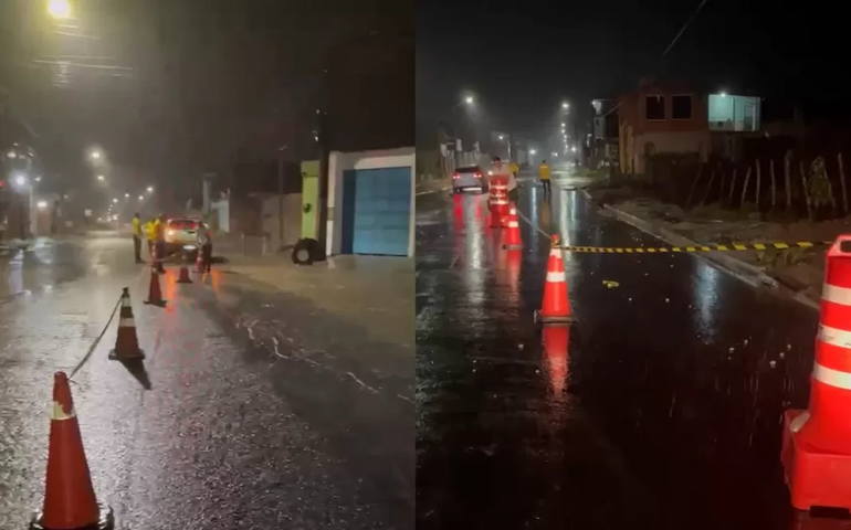 Agentes da SMTT de Penedo sinalizam vias durante fortes chuvas para evitar acidentes