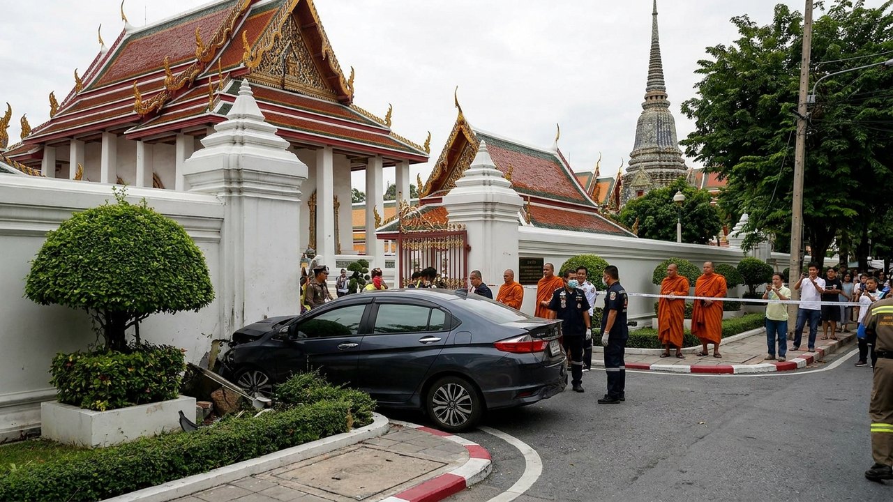 Motorista idoso desmaia e atropela três pessoas em templo em Bangkok