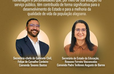 Assembleia reconhece contribuição de Felipe Cordeiro e Roseane Vasconcelos ao desenvolvimento de Alagoas