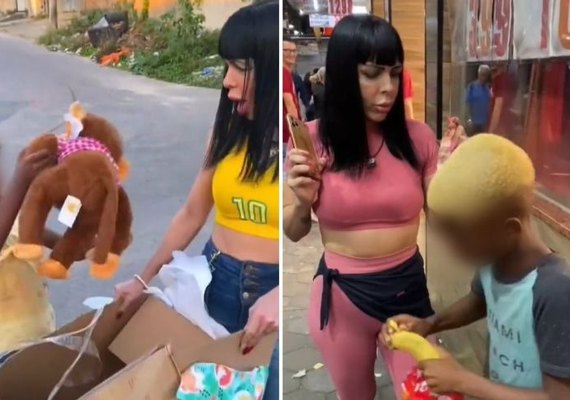 Influencers entregam banana e macaco de pelúcia a crianças negras