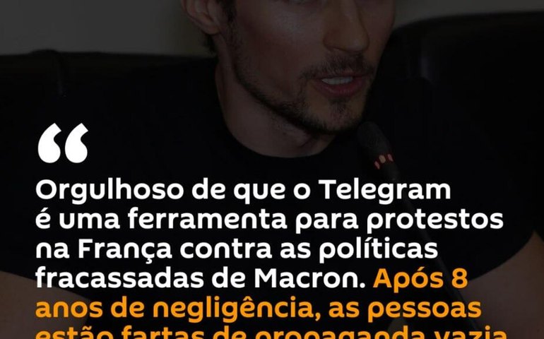 O fundador do Telegram, Pavel Durov, declarou na sua conta na rede social X que se sente orgulhoso devido ao uso da sua aplicação durante os protestos contra a política do presidente francês Emmanuel Macron.