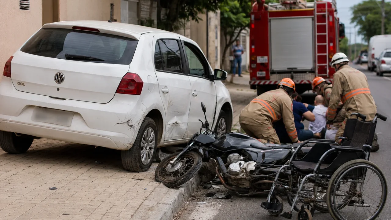Motorista foge após carro atingir moto e atropelar cadeirante em Arapiraca