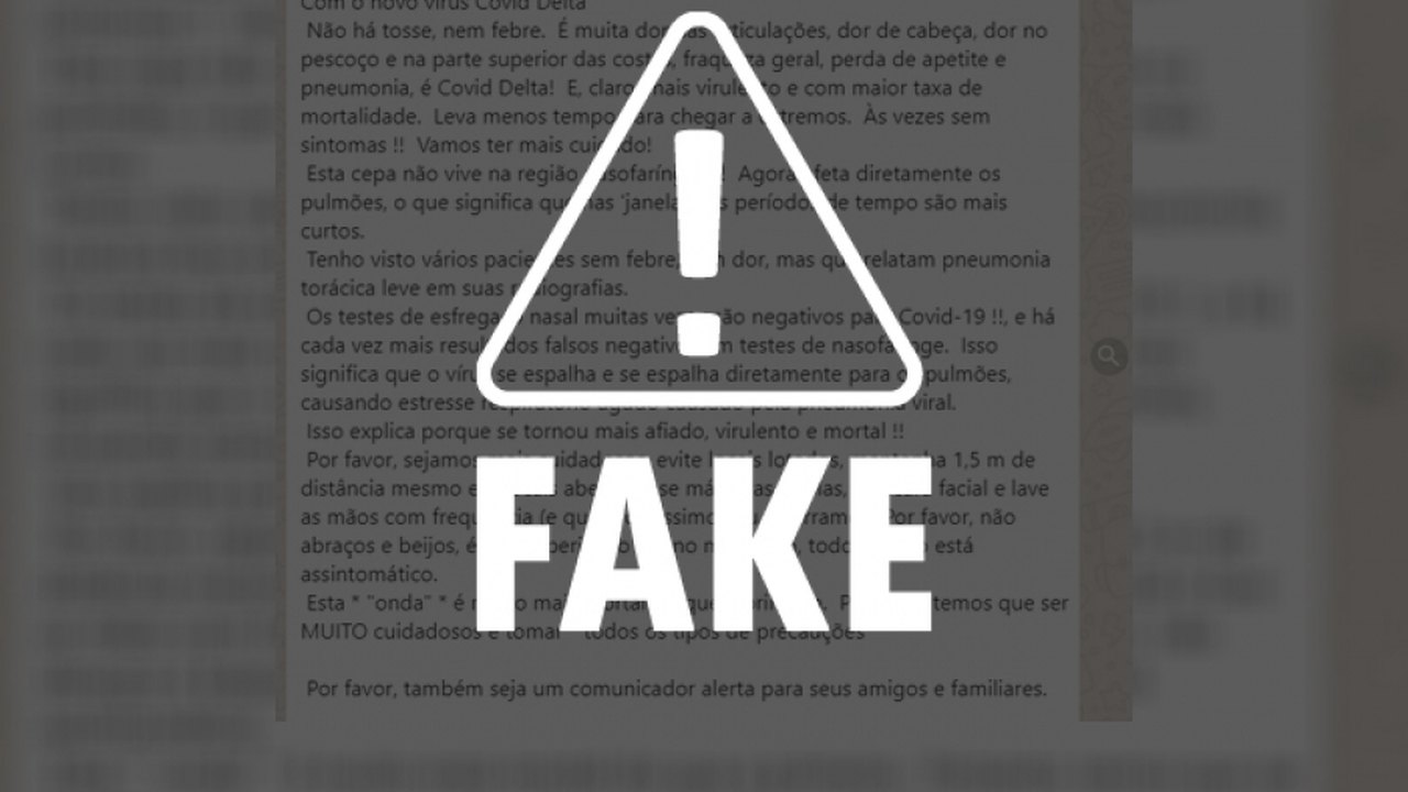 É falso que variante Delta do novo coronavírus não cause febre e tosse