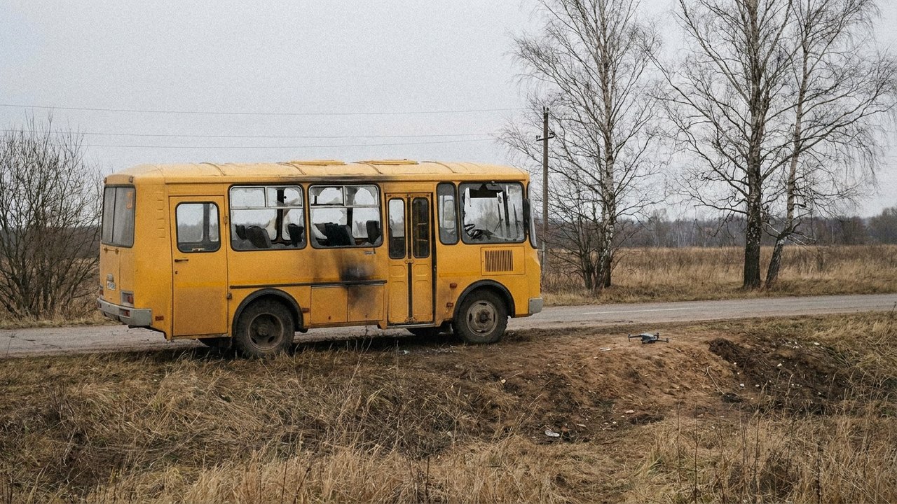 Ônibus de time infantil é atingido por drone ucraniano na região de Bryansk