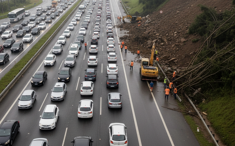 Deslizamento provoca 36 km de congestionamento na Régis Bittencourt nesta sexta-feira