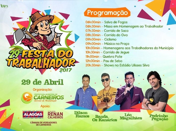 Carneiros realiza no próximo sábado grande festa do Dia do Trabalhador
