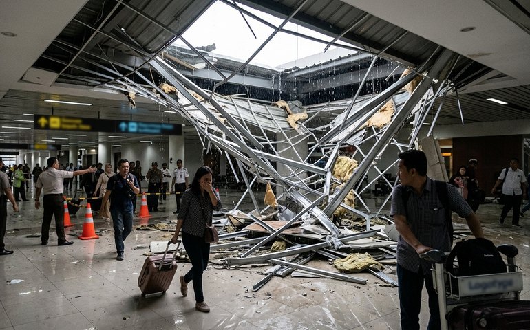 Parte de aeroporto desaba após fortes chuvas em Jacarta, assustando passageiros
