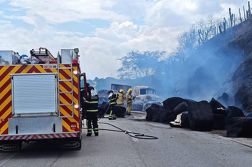 Caminhão pega fogo na BR-101 em Porto Real do Colégio; Pista segue interditada