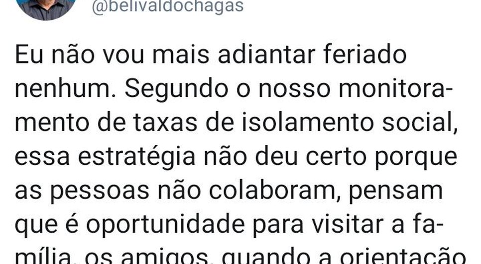 GOVERNADOR FERIADO TWITTER / Foto: Reprodução Twitter