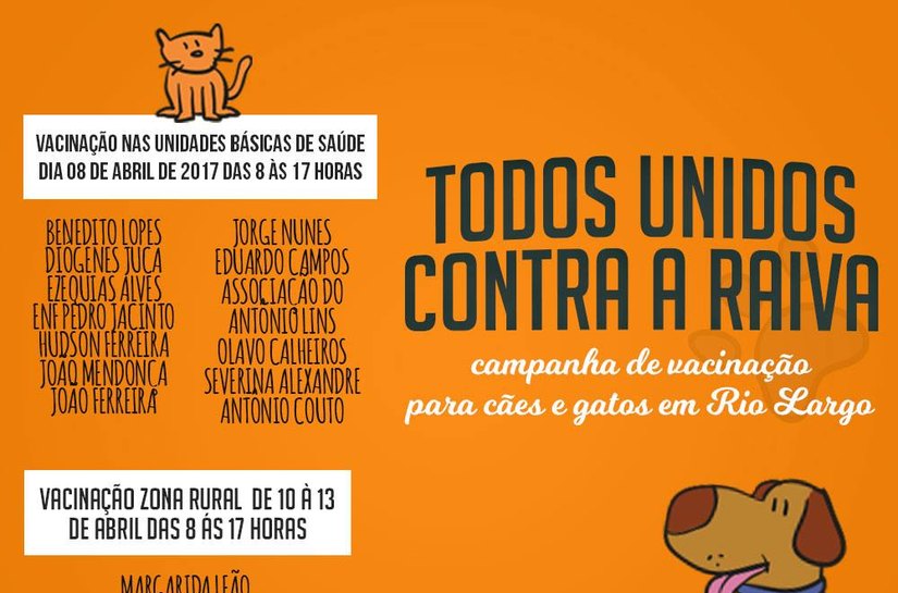 Rio Largo promove vacinação de cães e gatos em unidades básicas de saúde