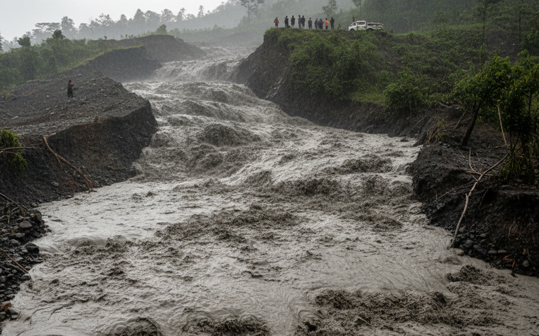 Chuva intensa provoca fluxo de lama no Monte Semeru, na Indonésia