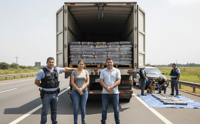 Polícia prende casal paraguaio com 350 kg de cocaína escondidos em caminhão