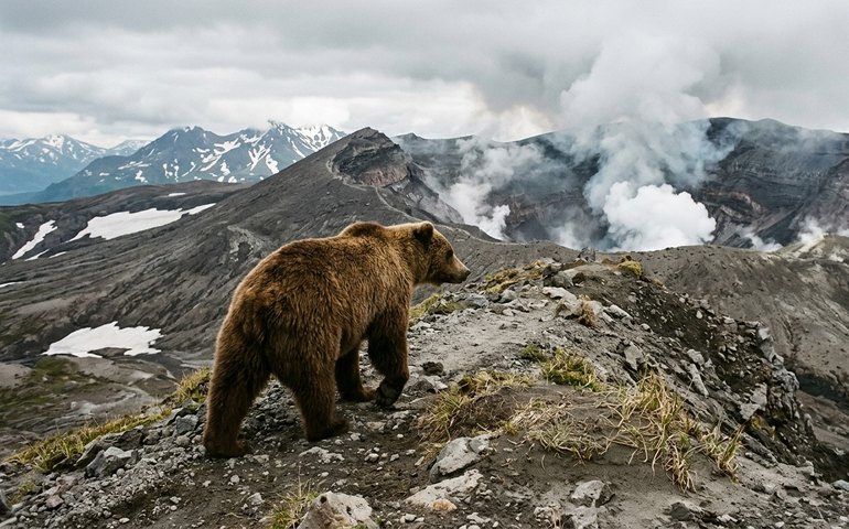 Urso é flagrado no topo de vulcão ativo no Alasca