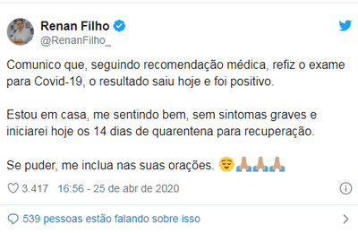 Renan Filho e três secretários testam positivo para Covid-19