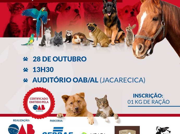 OAB/AL realiza dia 28 primeiro Seminário de Defesa e Bem Estar Animal