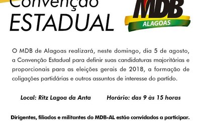 MDB realiza convenção no domingo, 5, para oficializar candidaturas em Alagoas  