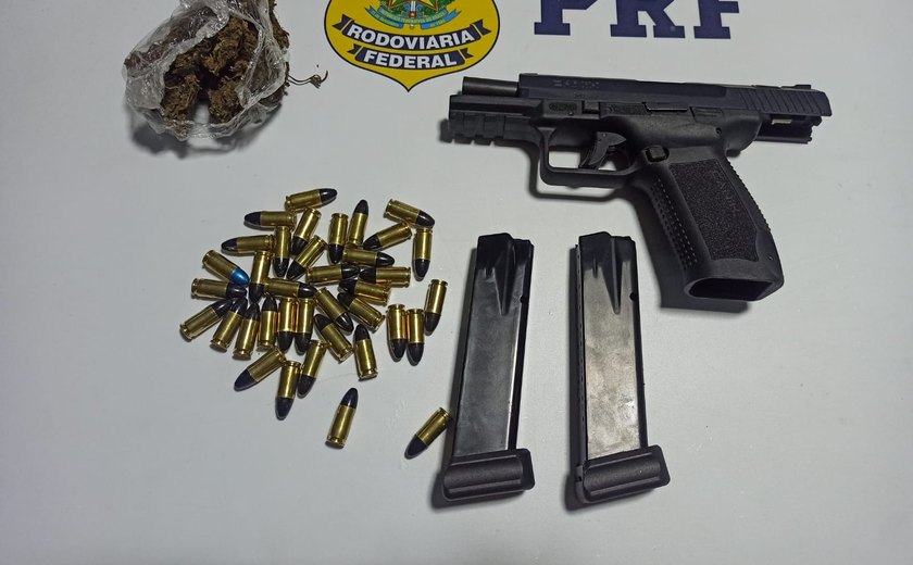 Homem é preso pela PRF por porte ilegal de arma e porte de droga para consumo em Rio Largo/AL