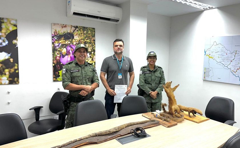 Instituto do Meio Ambiente recebe doação de animais empalhados do Batalhão de Polícia Ambiental