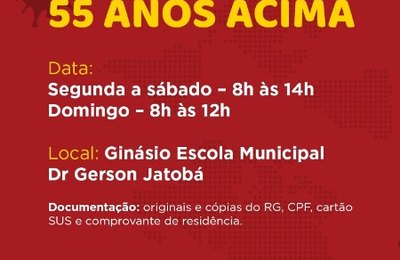 Vacina Covid-19: Palmeira inicia vacinação de adultos de 55 anos acima 