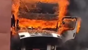 Susto na oficina: carreta pega fogo e fica destruída durante serviço de solda em São Luís do Quitunde