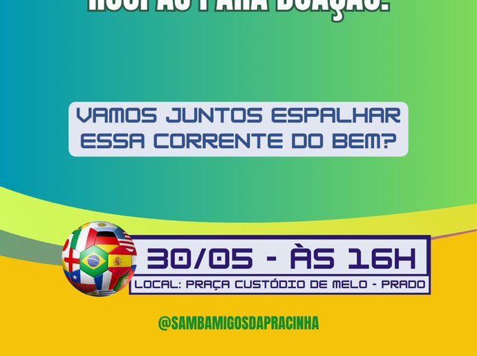Samba Amigos da Pracinha promove campanha do agasalho e reúne atrações musicais neste sábado