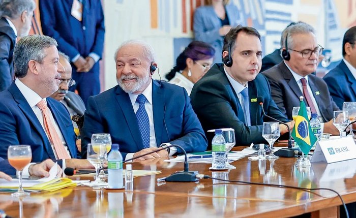 Arthur Lira, Lula, Rodrigo Pacheco e Renan Calheiros, durante evento no Itamaraty no ano passado