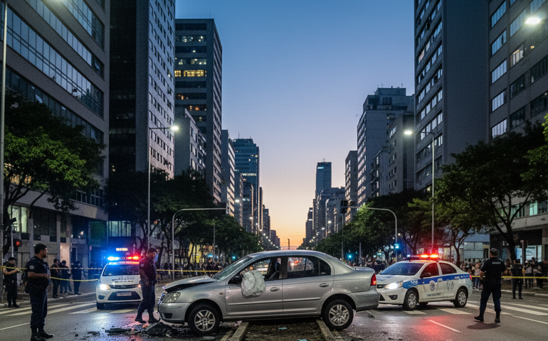 Motorista foge de blitz, dirige na contramão e colide com canteiro na Avenida Paulista
