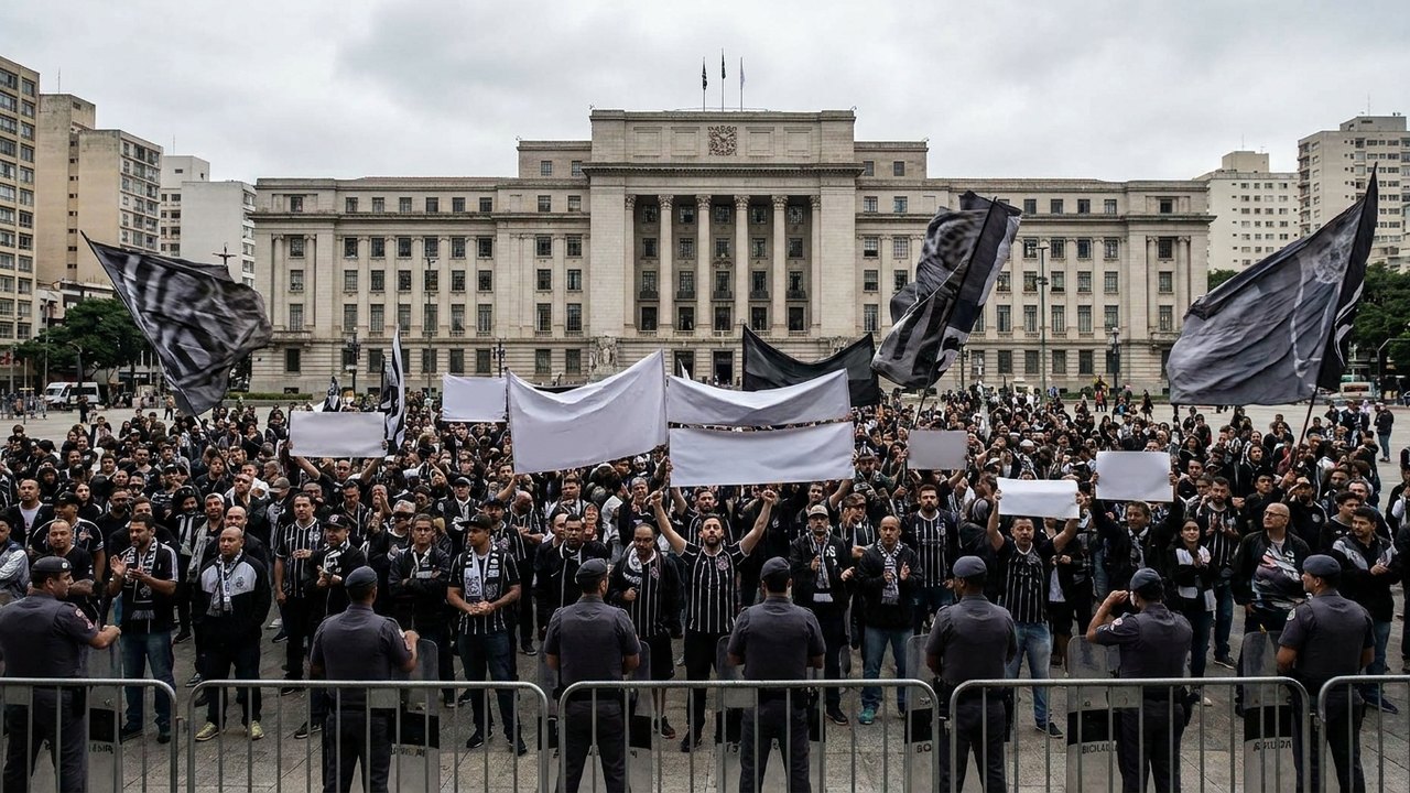 Torcedores do Corinthians protestam no Parque São Jorge