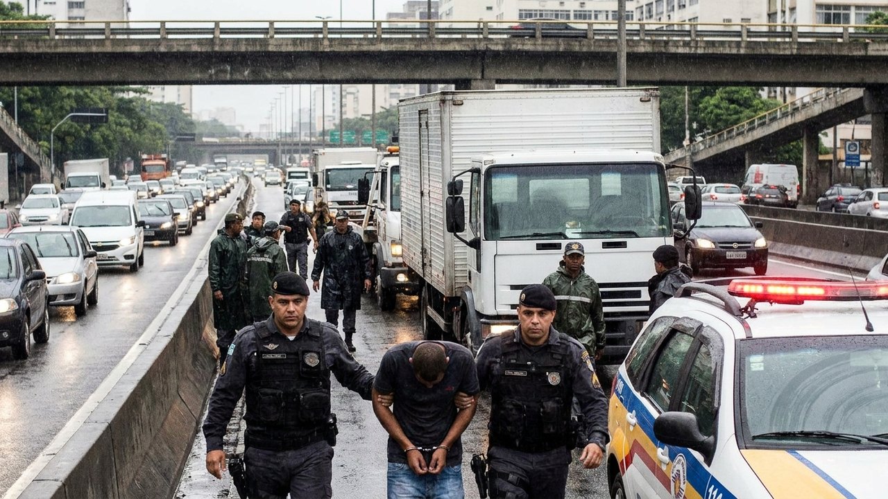 Polícia Militar recupera caminhão roubado na Avenida Brasil, altura de Bangu e prende suspeito