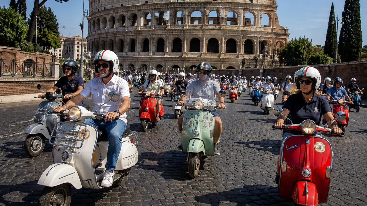 Milhares de Vespas invadem centro histórico de Roma no 80º aniversário da icônica scooter