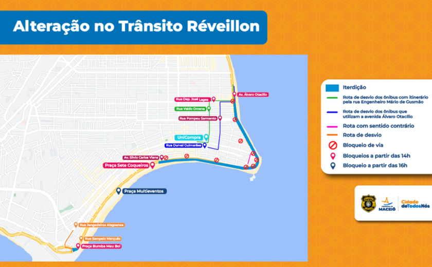 Confira as mudanças no trânsito para o Réveillon na orla de Maceió