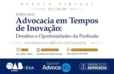 Em agosto, OAB oferece capacitação gratuita sobre inovação e novos rumos da profissão