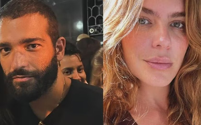 Humberto Carrão e Mariana Goldfarb trocam beijos em samba e ator desvia de cantadas de outras mulheres