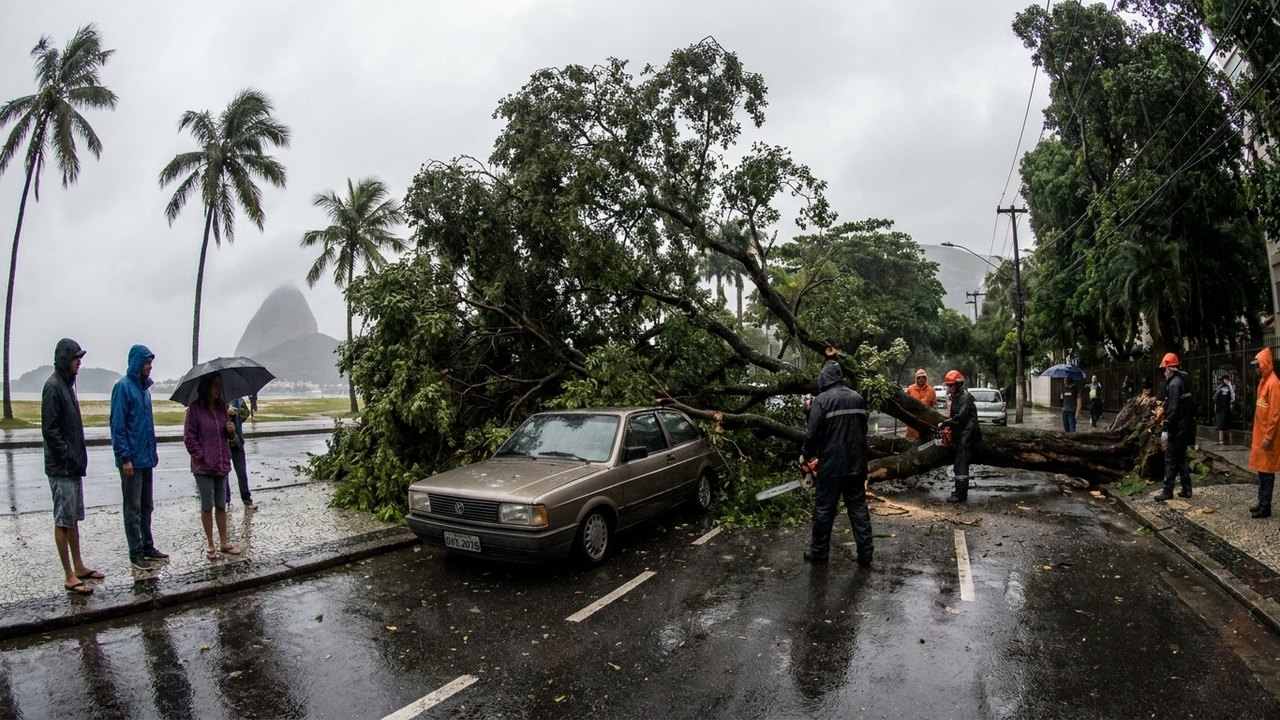 Primavera chega ao Rio com alertas para rajadas fortes de vento, pancadas de chuva e ressaca; árvore cai em Botafogo