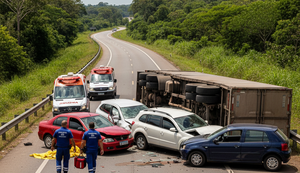 Colisão envolvendo três veículos e caminhão deixa um morto na BR-316