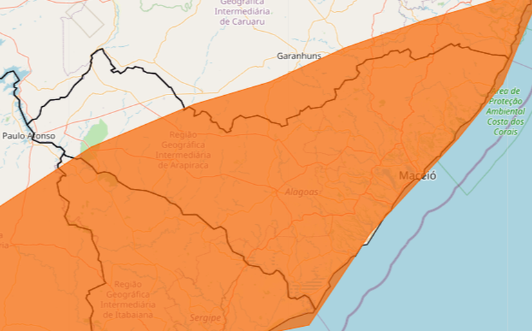 Alagoas enfrenta risco de chuvas fortes e ventanias em quase 100 municípios, diz INMET