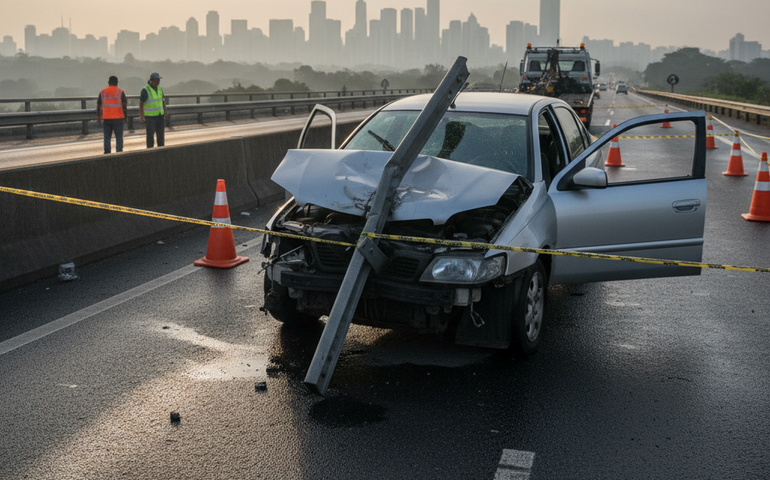 Guard-rail perfura carro em acidente na Zona Sul de São Paulo