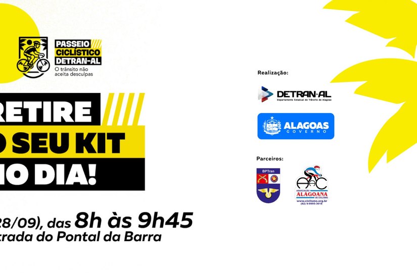 Entrega de kits do 1º Passeio Ciclístico Detran-AL acontecerá na concentração do evento