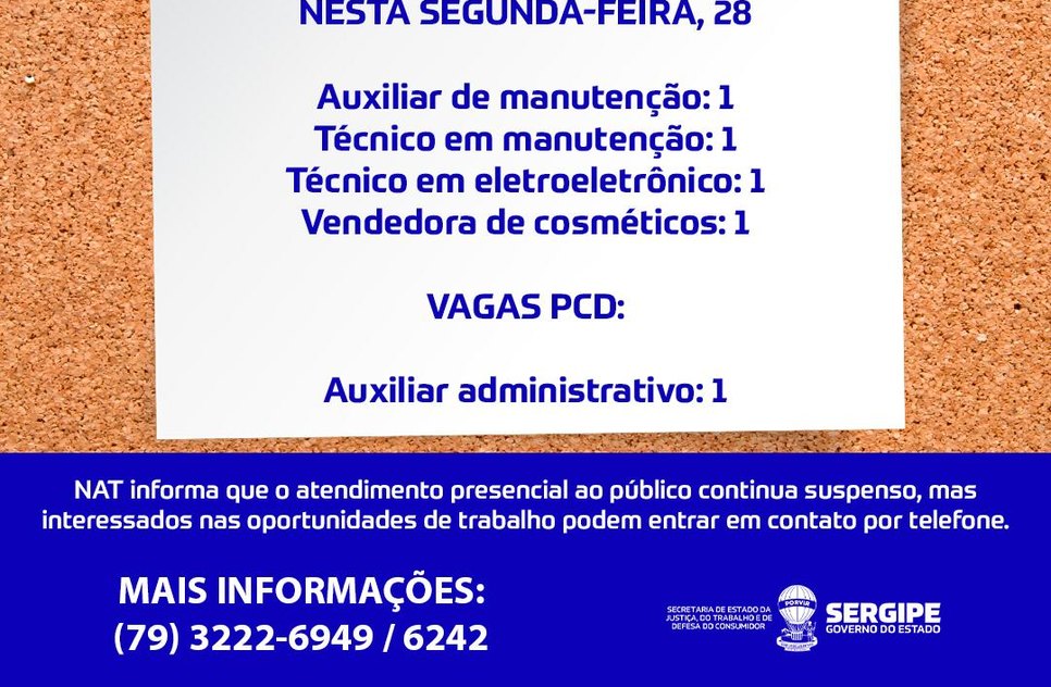 NAT divulga novas vagas de emprego
