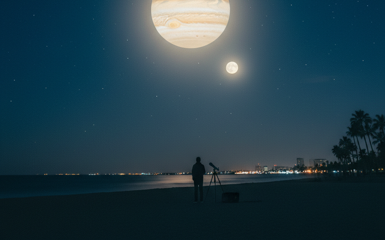 Júpiter, o maior planeta do sistema solar, poderá ser visto a olho nu neste sábado