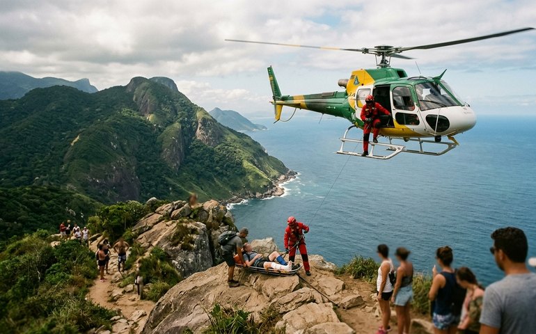 Turista quebra o pé no topo da Pedra do Telégrafo e é resgatado por helicóptero