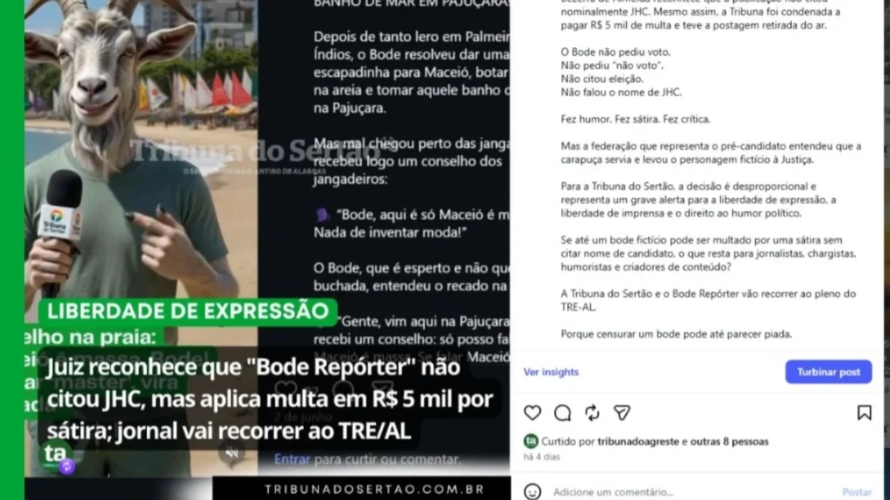 Federação de JHC tenta retirar do ar até reportagem sobre recurso da Tribuna do Sertão ao TRE, mas juiz rejeita liminar