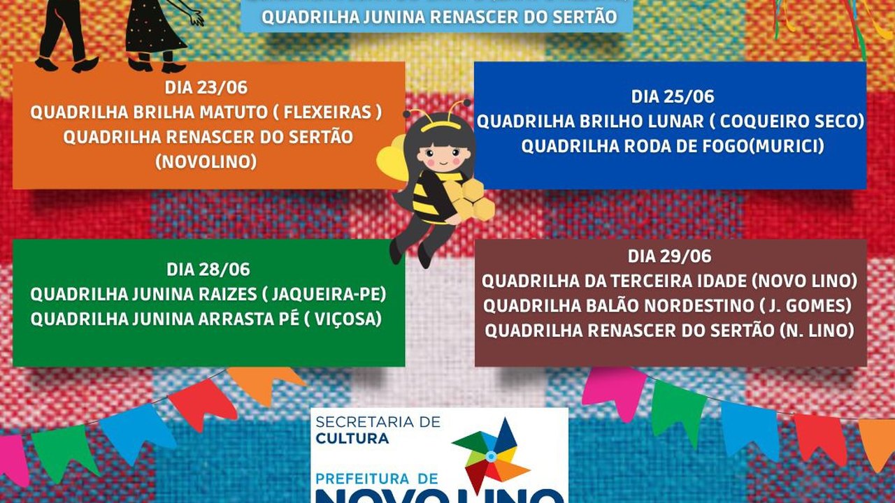 Programação junina de Novo Lino terá concursos de forró, culinária e apresentação de quadrilhas