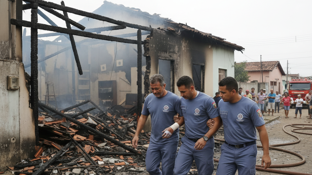 Homem fica ferido após teto de residência desabar durante incêndio em Rio Largo