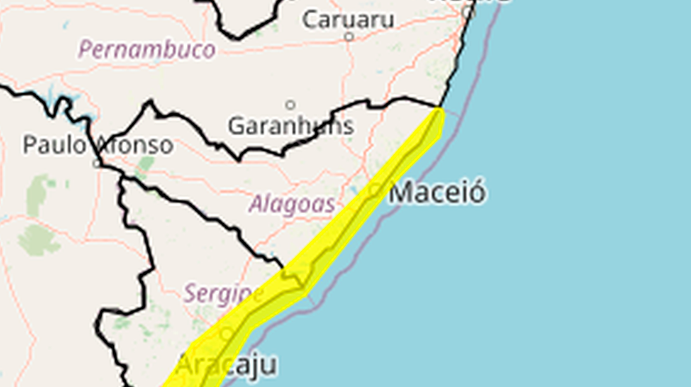 Alerta de Fortes Chuvas atinge 21 municípios de Alagoas, incluindo Maceió e litoral