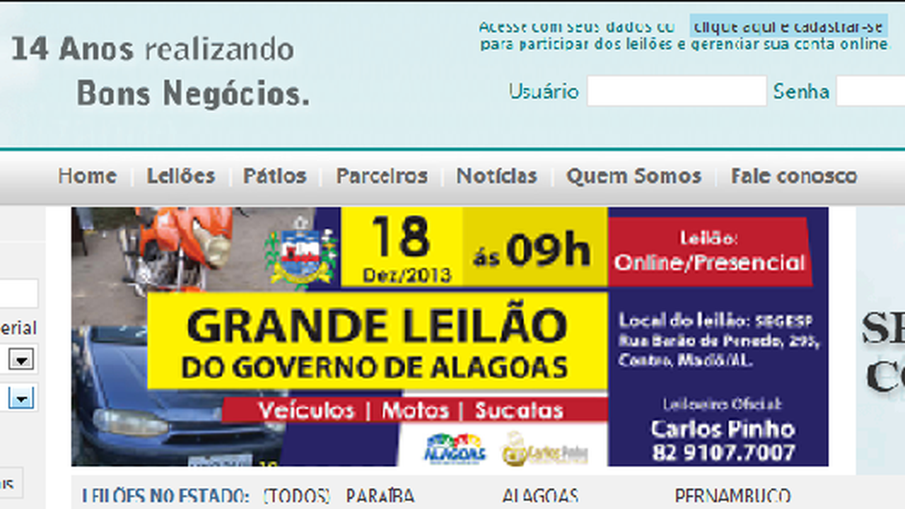 Governo realiza leilão de bens móveis inservíveis