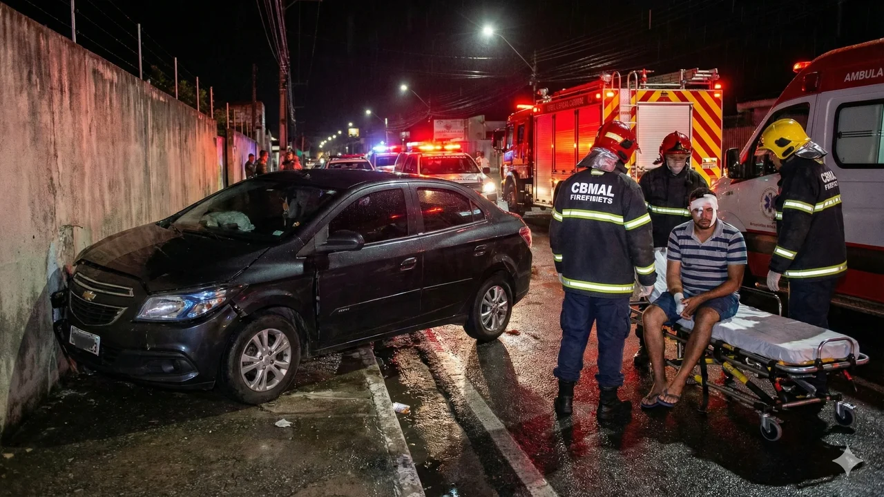 Motorista de 54 anos fica ferido após carro colidir contra muro no bairro São Luiz I em Arapiraca