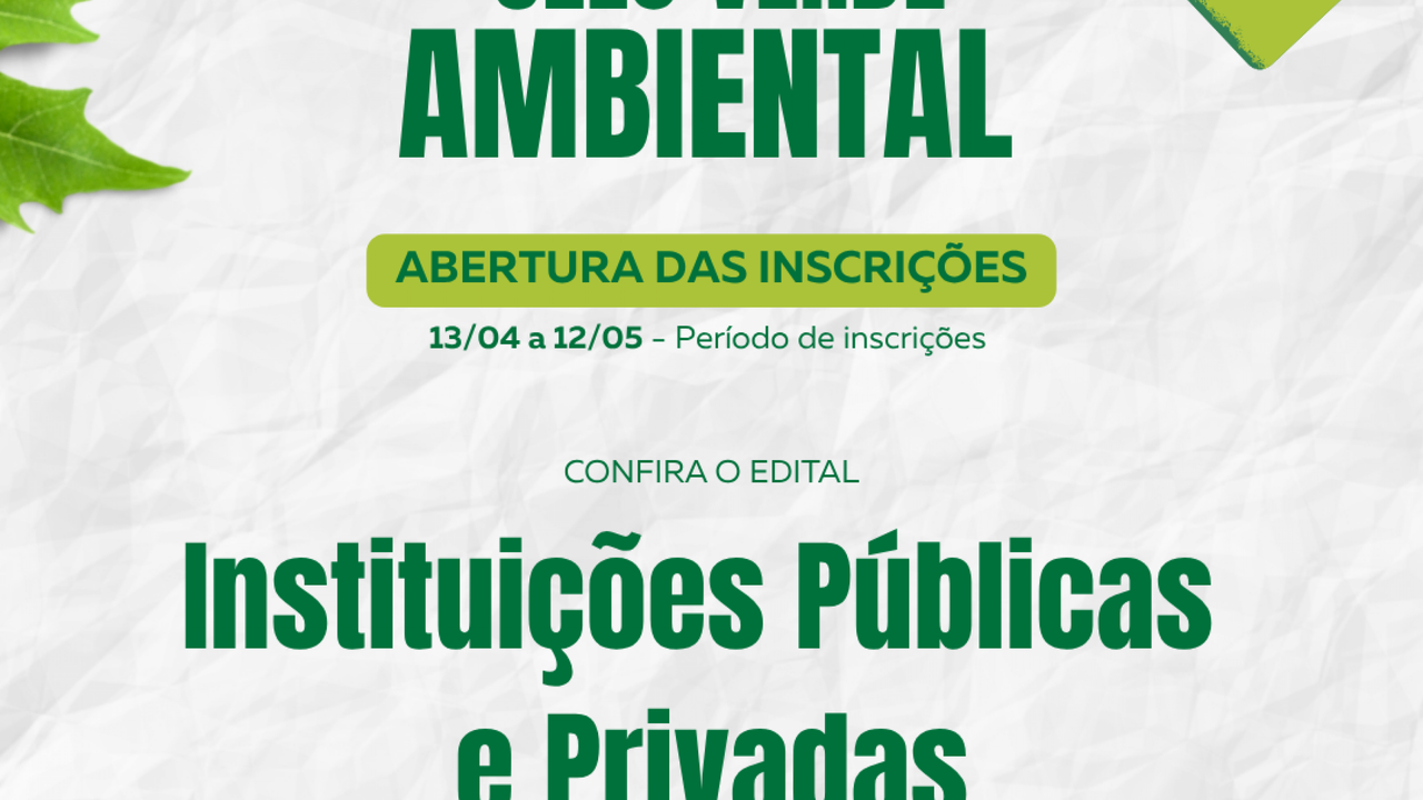 Inscrições abertas para o Selo Verde Ambiental 2026 em Alagoas