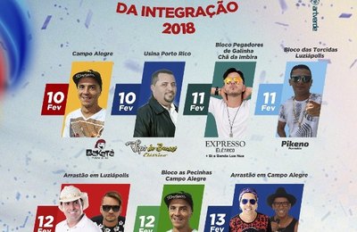 Confira a Programação Oficial do Carnaval da Integração 2018 em Campo Alegre