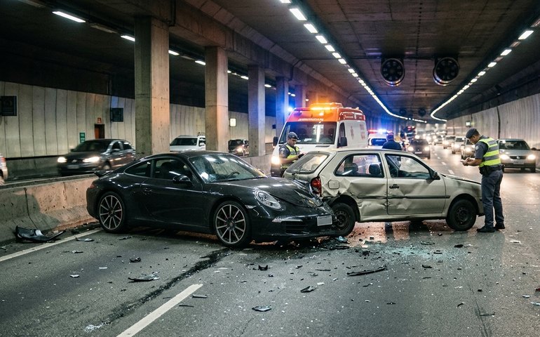 Porsche colide com carro e motorista foge após acidente no Túnel Ayrton Senna, em São Paulo